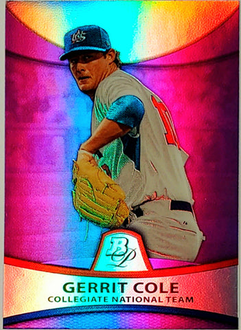 Cole, Gerrit, Rookie, Purple, Refractor, Chrome, 2010, Bowman, Platinum, Prospects, PP32, Topps, Cy Young, Chef G, ERA Title, World Series, Bronx Bombers, Pittsburgh, Pirates, Houston, Astros, New York, Yankees, Pitcher, Strikeouts, Ks, Baseball, MLB, RC, Baseball Cards