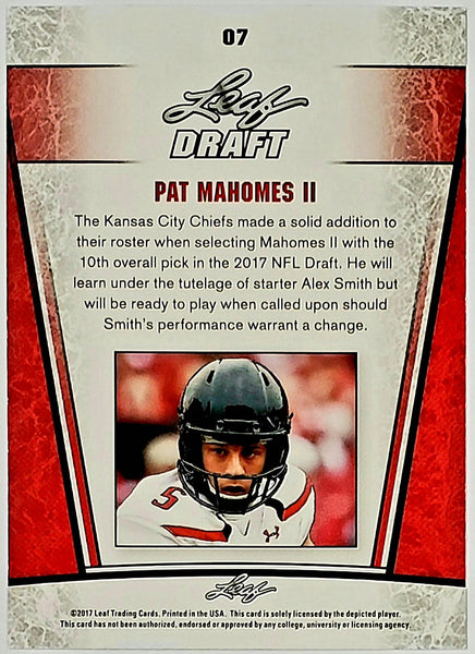 Patrick Mahomes Rookie 2017 Leaf Draft Special Release Silver #07, MVP –  CardboardandCoins.com