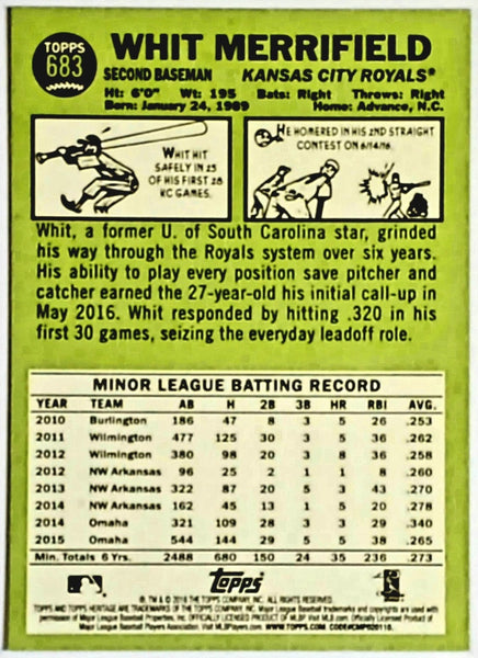 Whit Merrifield Rookie SP 2016 Topps Heritage High Numbers #683 Royals –