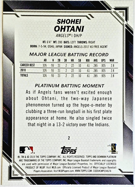 Shohei Ohtani Holo Foil Refractor 2019 Bowman Platinum #2, Angels