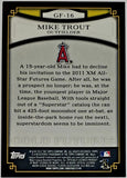 Trout, Mike, Rookie Era, Gold Futures, 2012 Topps, GF-16, GF16, 16, MVP, Rookie Of The Year, ROY, All-Star, Gold Glove, WAR, Stolen Bases, Speed, Power, Los Angeles, Angels, Anaheim, Home Runs, Slugger, RC, Baseball, MLB, Baseball Cards