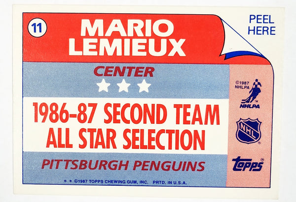 Mario Lemieux 2nd Year 1987 Topps #11 Rare Sticker Card, Penguins, HOF   CardboardandCoins.com