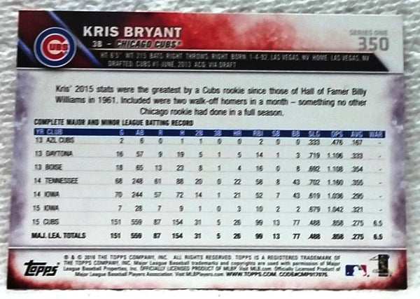 Topps Topps Now 2016 Nl Mvp Chicago Cubs Kris Bryant Card #os-32