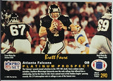 Favre, Rookie, Brett, 1991, Pro Set, Platinum, Football, 290, Quarterback, QB, MVP, Super Bowl, Champion, Atlanta, Falcons, Green Bay, Packers, Touchdowns, Touch Downs, NFL, RC, Football Cards