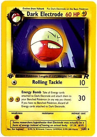 Pokemon, Dark, Electrode, 34, 34-82, 34/82, Uncommon, 60 HP, Card, Pokemon, Team Rocket, Rocket, Set, 1st Edition, First, Edition, 1999, Pokemon Cards, Rare, Singles, TCG, CCG, Tournament, Wizards, WOTC, Hobby