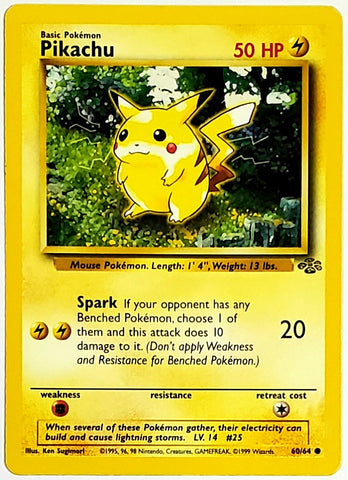 Pokemon, Pikachu, 60, Common, 50 HP, Card, Pokemon, Jungle, Set, Unlimited, Edition, 1999, Pokemon Cards, Rare, Singles, TCG, CCG, Tournament, Wizards, WOTC, Hobby