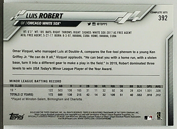 Luis Robert Rookie SP Set Variation 2020 Topps Series 2 #392 White