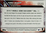 Seager, Rookie, HR Derby, Home Run Derby, Derby, Corey, 2016, Topps, Update, US205, Phenom, ROY, All-Star, Silver Slugger, World Series, Los Angeles, Dodgers, Texas, Rangers, Home Runs, Slugger, RC, Baseball Cards