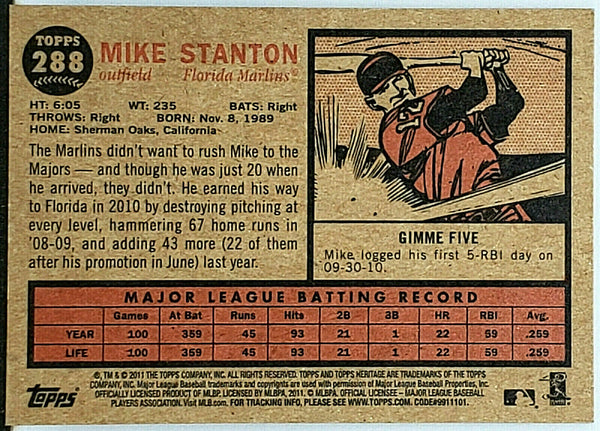Mike GIANCARLO STANTON ROOKIE CARD 2009 Obak RC Baseball NEW YORK