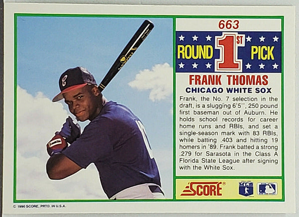 Frank Thomas Rookie 1990 Score #663, HOF Chicago White Sox 1st