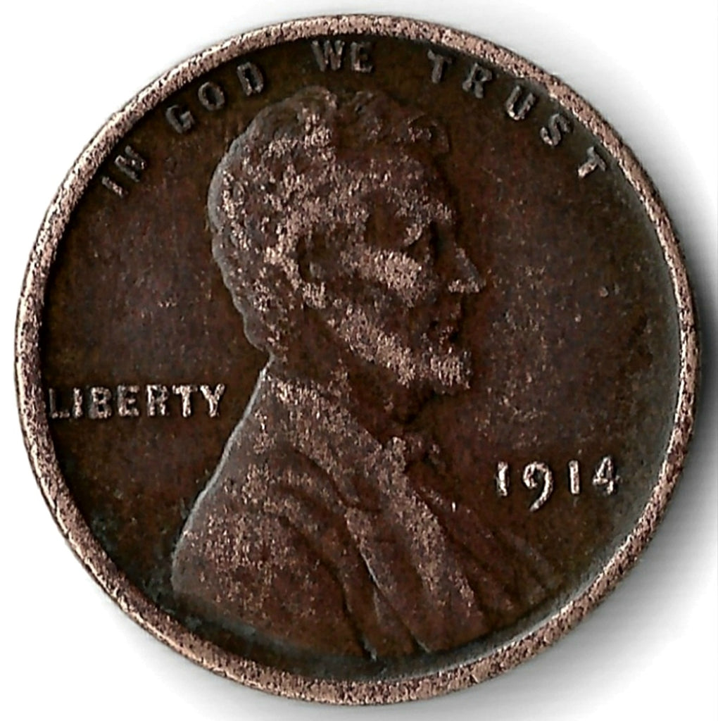1914 1¢ Lincoln Wheat Cent Coin, WWI-Era Penny, Nice Detail And Lines