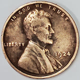 1924, Lincoln, Wheat, Cent, Coin, Penny, 1924-P, Philadelphia, Mint, P, Roaring Twenties, Roaring 20s, Era, Detail, Lines, Shiny, Low Mintage, Semi, Key Date, Mint Mark, Mintmark, Copper, Wheatie, Wheat Ears, Detail, Wheat Back, Vintage, Rare, Metal, Antique, Collectible, Memorabilia, Invest, Hobby, Coins