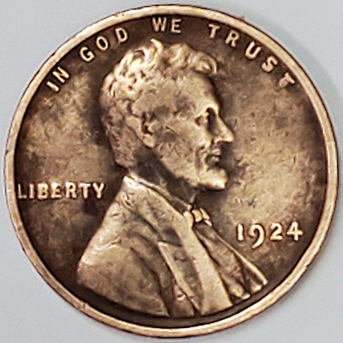 1924, Lincoln, Wheat, Cent, Coin, Penny, 1924-P, Philadelphia, Mint, P, Roaring Twenties, Roaring 20s, Era, Detail, Lines, Shiny, Low Mintage, Semi, Key Date, Mint Mark, Mintmark, Copper, Wheatie, Wheat Ears, Detail, Wheat Back, Vintage, Rare, Metal, Antique, Collectible, Memorabilia, Invest, Hobby, Coins