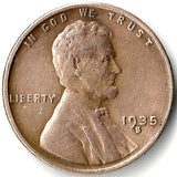1935-S, Lincoln, Wheat, Cent, Coin, Penny, 1935, San Francisco, Mint, S, Pre-WWII, Pre World War II, Era, Detail, Lines, Shiny, Low Mintage, Semi, Key Date, Mint Mark, Mintmark, Copper, Wheatie, Wheat Ears, Wheat Back, Vintage, Rare, Metal, Antique, Collectible, Memorabilia, Invest, Hobby, Coins