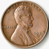 1938-D, Lincoln, Wheat, Cent, Coin, Penny, 1938, Denver, Mint, D, Pre-WWII, Pre World War II, Era, Detail, Lines, Shiny, Low Mintage, Semi, Key Date, Mint Mark, Mintmark, Copper, Wheatie, Wheat Ears, Detail, Wheat Back, Vintage, Rare, Metal, Antique, Collectible, Memorabilia, Invest, Hobby, Coins