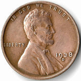 1938-D, Lincoln, Wheat, Cent, Coin, Penny, 1938, Denver, Mint, D, Pre-WWII, Pre World War II, Era, Detail, Lines, Shiny, Low Mintage, Semi, Key Date, Mint Mark, Mintmark, Copper, Wheatie, Wheat Ears, Detail, Wheat Back, Vintage, Rare, Metal, Antique, Collectible, Memorabilia, Invest, Hobby, Coins