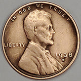 1938-S, Lincoln, Wheat, Cent, Coin, Penny, 1938, San Francisco, Mint, S, Pre-WWII, Pre World War II, Era, Detail, Lines, Shiny, Low Mintage, Semi, Key Date, Mint Mark, Mintmark, Copper, Wheatie, Wheat Ears, Detail, Wheat Back, Vintage, Rare, Metal, Antique, Collectible, Memorabilia, Invest, Hobby, Coins