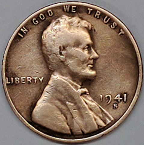 1941-S, Lincoln, Wheat, Cent, Coin, Penny, 1941, San Francisco, Mint, S, Detail, Lines, Early, WWII, World War II, Era, War, Low Mintage, Semi, Key Date, Mintmark, Copper, Wheatie, Wheat Ears, Detail, Wheat Back, Vintage, Rare, Metal, Antique, Collectible, Memorabilia, Invest, Hobby, Coins