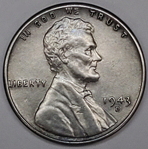 1943-D, Lincoln, Wheat, Cent, Coin, Penny, Steel, Zinc, Steel-Coated, 1943, Denver, Mint, D, Detail, Lines, Early, WWII, World War II, Era, War, Low Mintage, Semi, Key Date, Mintmark, Copper, Wheatie, Wheat Ears, Detail, Wheat Back, Vintage, Rare, Metal, Antique, Collectible, Memorabilia, Invest, Hobby, Coins