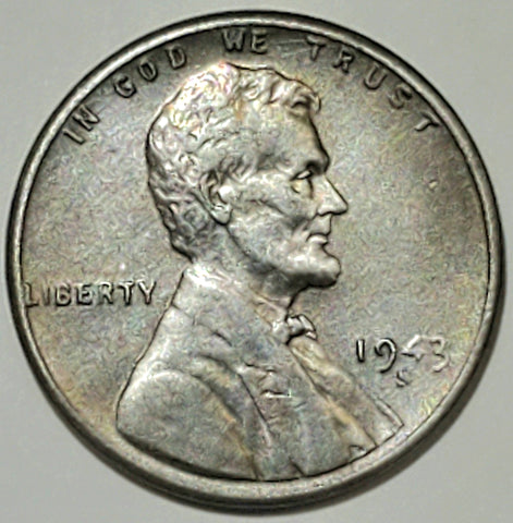1943-S, Lincoln, Wheat, Cent, Coin, Penny, Steel, Zinc, Steel-Coated, 1943, San Francisco, Mint, S, Detail, Lines, Early, WWII, World War II, Era, War, Low Mintage, Semi, Key Date, Mintmark, Copper, Wheatie, Wheat Ears, Detail, Wheat Back, Vintage, Rare, Metal, Antique, Collectible, Memorabilia, Invest, Hobby, Coins