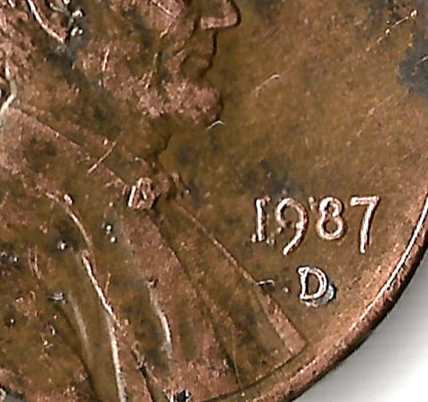 1987-D, Lincoln, Memorial, Cent, Coin, Penny, 1987, Denver, Mint, D, Error, RPM, Repunched Mintmark, D/D, Detail, Lines, Shiny, Low Mintage, Semi, Key Date, Mint Mark, Mintmark, Copper, Detail, Vintage, Rare, Metal, Antique, Collectible, Memorabilia, Invest, Hobby, Coins