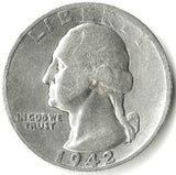 1942-S, Silver, George, Washington, Quarter, Coin, 1942, San Francisco, Mint, S, Detail, Shiny, Great Depression Era, World War II, WWII, War, Era, Philadelphia, Mint Mark, Mintmark, Low Mintage, Semi, Key Date, Vintage, Rare, Metal, Antique, Collectible, Memorabilia, Invest, Hobby, Coins