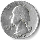 1942-S, Silver, George, Washington, Quarter, Coin, 1942, San Francisco, Mint, S, Detail, Shiny, Great Depression Era, World War II, WWII, War, Era, Philadelphia, Mint Mark, Mintmark, Low Mintage, Semi, Key Date, Vintage, Rare, Metal, Antique, Collectible, Memorabilia, Invest, Hobby, Coins