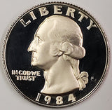 1984-S, Proof, George, Washington, Quarter, Coin, 1984, San Francisco, Mint, S, Detail, Shiny, Mint Mark, Mintmark, Low Mintage, Vintage, Rare, Metal, Antique, Collectible, Memorabilia, Invest, Hobby, Coins