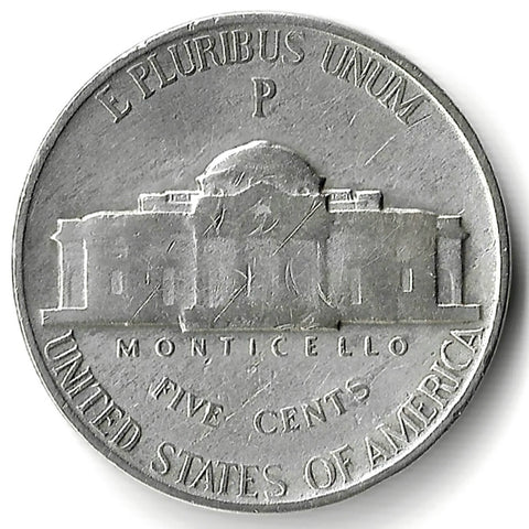 1944-P 5¢ Silver War Nickel, Very Rare WWII Era Coin Jefferson