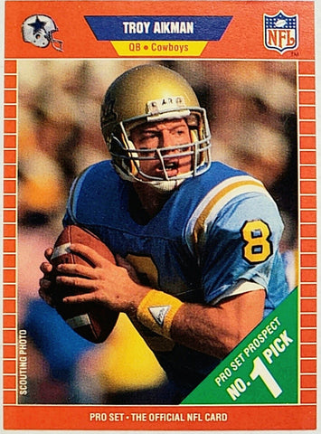 Aikman, Troy, Rookie, 1989, Pro Set, 490, UCLA, 1st, Round, Draft Pick, First Round, RC, HOF, Quarterback, QB, Dallas, Cowboys, Super Bowl, Super Bowl MVP, Pro Bowl, Touch downs, Touchdowns, Passing, Receiving, Rushing, TD, Football, RC, Hobby, NFL, Football Cards