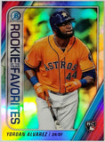 Alvarez, Yordan, Rookie, Refractor, 2020, Bowman, Chrome, ROY Favorites, ROYF-YA, ROYFYA, RC, Topps, ROY, ALCS MVP, Rookie Of The Year, All-Star, Silver Slugger, Houston, Astros, World Series, Memorabilia, Collectibles, Home Runs, Slugger, RC, Baseball, MLB, Baseball Cards