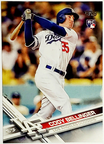 Bellinger, Cody, Rookie, Flagship, Swinging, 2017, Topps, Update, US50, ROY, MVP, World Series, Los Angeles, Dodgers, Chicago, Cubs, Phenom, Stolen Bases, Speed, Power, Home Runs, Slugger, RC, Baseball, MLB, Baseball Cards