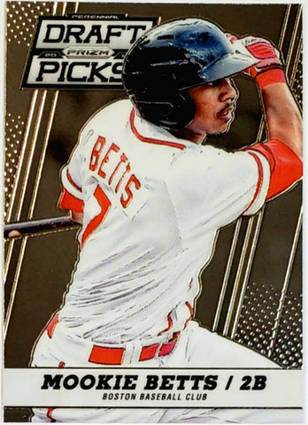 Betts, Mookie, Rookie, Chrome, Foil, 2013, Panini, Prizm, Perennial, Draft, Picks, 46, RC, MVP, All-Star, Batting Title, World Series, Title, Stolen Bases, Speed, Power, Boston, Red Sox, Los Angeles, Dodgers, Home Runs, Slugger, RC, Baseball, MLB, Baseball Cards