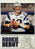 Brady, Tom, Rookie, Debut, Rookie Debut, 2005, Upper Deck, 57, RC, Quarterback, QB, MVP, Super Bowl, GOAT, Yards, Touch downs, Touchdowns, Passing, Receiving, Rushing, TD, New England, Patriots, Tampa, Tampa Bay, Buccaneers, Bucs, Memorabilia, Collectibles, Football, RC, Hobby, NFL, Football Cards