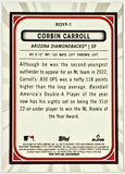 Carroll, Corbin, Rookie, Refractor, 2023, Bowman, Chrome, Rookie Of The Year, ROY, Favorites, ROYF-1, ROYF1, 1, Topps, RC, All-Star, Stolen Bases, Speed, Power, World Series, Arizona, Diamondbacks, Dbacks, Home Runs, Slugger, RC, Baseball, MLB, Baseball Cards