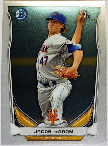 DeGrom, Jacob, Rookie, 1st Bowman, First, 2014, Bowman, Chrome, Prospects, Topps, RC, BCP73, BCP-73, Jake, Rookie of The Year, ROY, Cy Young, All-Star, ERA Title, New York, Mets, Collectibles, Pitcher, Strikeouts, Ks, Baseball, MLB, RC, Baseball Cards