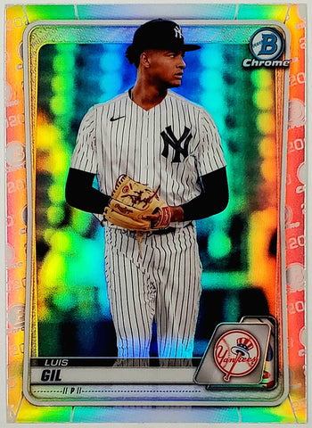 Gil, Luis, Rookie, Refractor, 2020, Bowman, Draft, Chrome, BD-132, BD132, Topps, RC, Prospect, Draft, Pitching, Starter, Ace, Innings, Wins, New York, Yankees, Bronx, Bombers, Pitcher, Strikeouts, Ks, Baseball, MLB, RC, Baseball Cards