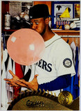 Griffey, Jr, Ken, Blowing, Bubble, Gum, Junior, The Kid, 1995, Pinnacle, 128, HOF, MVP, All-Star, Gold Glove, Seattle, Mariners, Reds, Chicago, White Sox, Home Run Derby, HR, Derby, Home Runs, Slugger, RC, Baseball, MLB, Baseball Cards