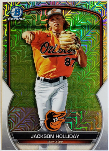 Holliday, Jackson, Rookie, Mojo, Refractor, Mega, Mega Box, Variation, 2023, Bowman, Chrome, Prospects, BCP227, BCP-227, Topps, RC, Prospect, Draft, 1st, First, Overall, Baltimore, Orioles, Home Runs, Slugger, RC, Baseball, MLB, Baseball Cards