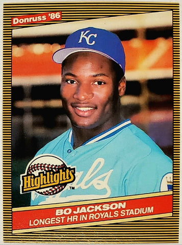 Jackson, Bo, Rookie, 1986, Donruss, Highlights, 43, RC, All-Star, All-Star Game MVP, ASG, Phenom, 2-Sports, Dual Sport, Athlete, Football, Los Angeles, Raiders, NFL, Bo Knows, Kansas City, Royals, Collectibles, Home Runs, Slugger, RC, Baseball, MLB, Baseball Cards