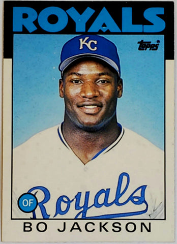 Jackson, Bo, Rookie, 1986, Topps. Traded, 50T, Extended, XRC, RC, All-Star, All-Star Game MVP, ASG, Phenom, 2-Sports, Dual Sport, Athlete, Football, Los Angeles, Raiders, NFL, Bo Knows, Kansas City, Royals, Home Runs, Slugger, RC, Baseball, MLB, Baseball Cards