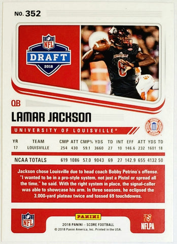 2018 Score Card Lamar Jackson 2018 Panini Score Rookie Card #352 Graded MGS 10 Gem Mint NFL RC 2018 Score Card Lamar Jackson 2018 Panini Score Rookie Card #352 Graded MGS 10 Gem Mint NFL RC