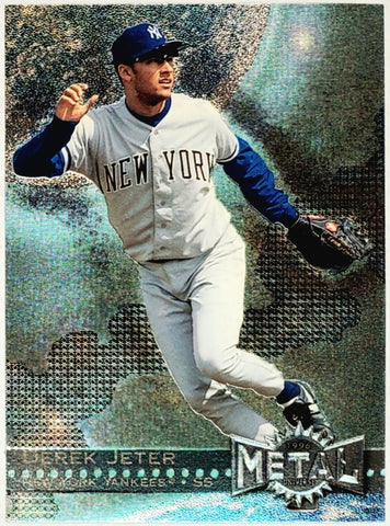 Jeter, Derek, Rookie, Foil, 1996, Metal, Universe, 87, Fleer, Skybox, HOF, ROY, Rookie Of The Year, Captain, Shortstop, New York, Yankees, World Series, Bronx, Bombers, Bronx Bombers, Collectible, Home Runs, Slugger, RC, Baseball, MLB, Baseball Cards