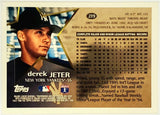 Jeter, Derek, Rookie, Future Star, 1996, Topps, 219, HOF, ROY, Rookie Of The Year, All-Star, WAR, Captain, Shortstop, New York, Yankees, World Series, Bronx, Bombers, Bronx Bombers, Home Runs, Slugger, RC, Baseball, MLB, Baseball Cards