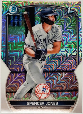 Jones, Spencer, Rookie, 1st Bowman, First, Mojo, Refractor, Mega, Mega Box, Variation, 2023, Bowman, Chrome, Prospects, BCP139, BCP-139, Topps, RC, Prospect, Draft, New York, Yankees, Bronx, Bombers, Collectible, Home Runs, Slugger, RC, Baseball, MLB, Baseball Cards