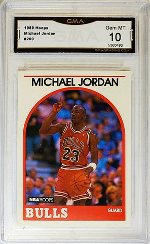 Jordan, Michael, 1989, Hoops, 200, Graded 10, GMA, GMA 10, Gem Mint, Mint, HOF, ROY, MVP, All-Star, All-NBA, Finals MVP, GOAT, Chicago, Bulls, Wizards, Finals, Champ, Basketball, Points, Memorabilia, Collectibles, Hobby, NBA, Basketball Cards