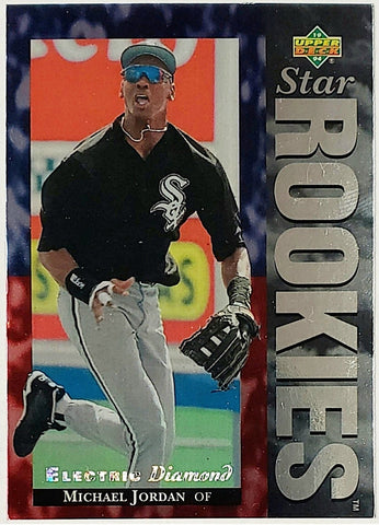 Jordan, Michael, Rookie Electric Diamond, Foil, SP, 1994, Upper Deck, 19, RC, 2-Sport, Dual Sport, Athlete, Baseball, Basketball, Chicago, White Sox, Bulls, NBA, HOF, GOAT, Home Runs, Slugger, RC, Baseball, MLB, Baseball Cards