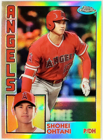 Ohtani, Shohei, Refractor, 1984, Retro, 35th Anniversary, Insert, 2019, Topps, Chrome, 84TC-25, 84TC25, Rookie Of The Year, ROY, MVP, Pitcher, Japan, Japanese, Los Angeles, Angels, Anaheim, Dodgers, World Series, WBC, Memorabilia, Collectible, Strikeouts, Home Runs, Slugger, RC, Baseball, MLB, Baseball Cards
