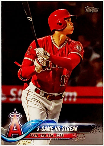 Ohtani, Shohei, Rookie, 3 Game HR Streak, HR Streak, Reverse, Checklist, 2018, Topps, Update, US189, 189, RC, Rookie Of The Year, ROY, MVP, Pitcher, 2-Way, Japan, Japanese, Los Angeles, Angels, Anaheim, Strikeouts, Home Runs, Slugger, RC, Baseball, MLB, Baseball Cards