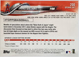 Ohtani, Shohei, Rookie, 2018, Topps, Opening Day, RC, Rookie Of The Year, ROY, MVP, Pitcher, Japan, Japanese, Los Angeles, Angels, Anaheim, Dodgers, World Series, WBC, Strikeouts, Memorabilia, Collectible, Strikeouts, Home Runs, Slugger, RC, Baseball, MLB, Baseball Cards